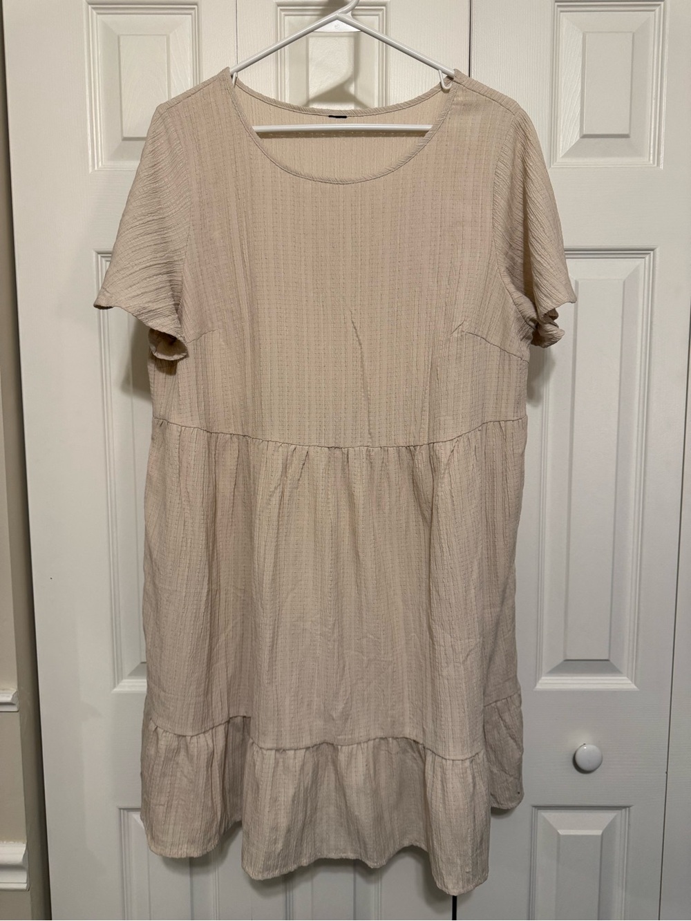 Neutral Beige Tiered Short-Sleeve Dress